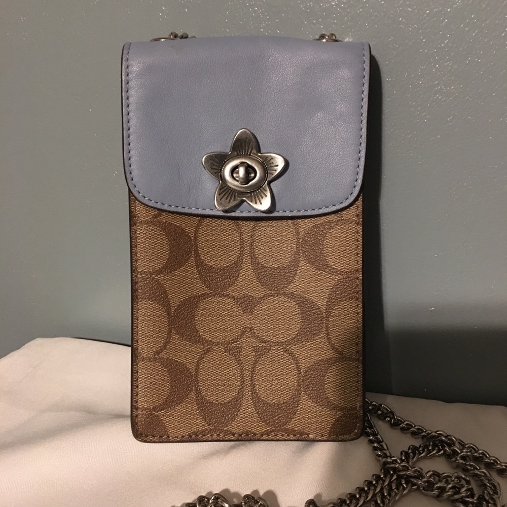 Coach Crossbody Phone Wallet Bag Chain Strap Purse Blue Signature